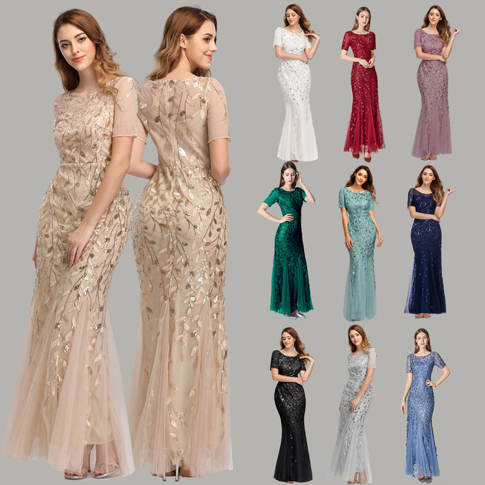 Sequined evening dress fishtail dress