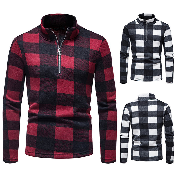 Placket Zipper Design High Neck Bottoming T-shirt Sweater Men