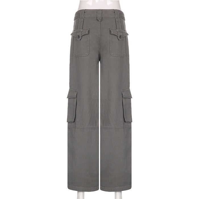 Vintage Multi Pocket Belt Casual Workwear Jeans Women