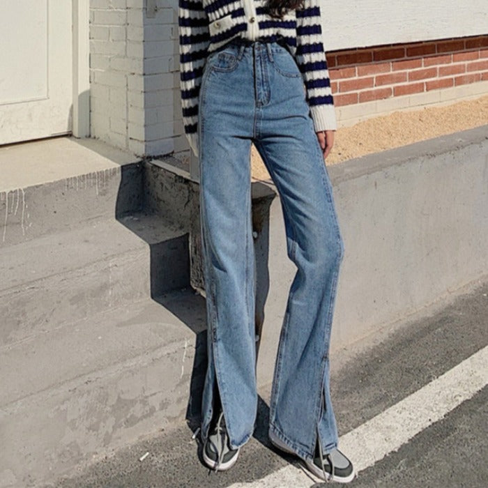 Women's Korean Style High-waisted Wide-leg Jeans