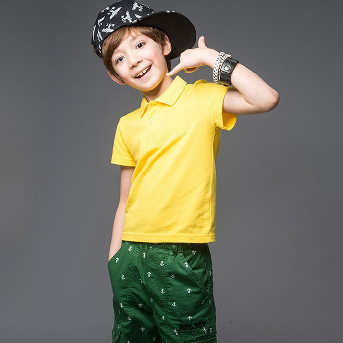 Children's Polo Shirt With Solid Color Cotton Lapel