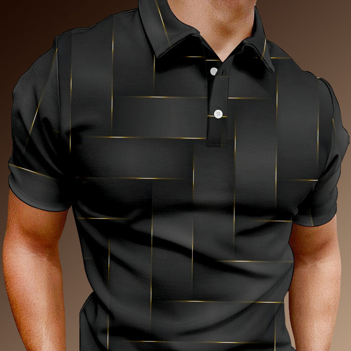 Men's Printed Plaid Polo Shirt Short Sleeve