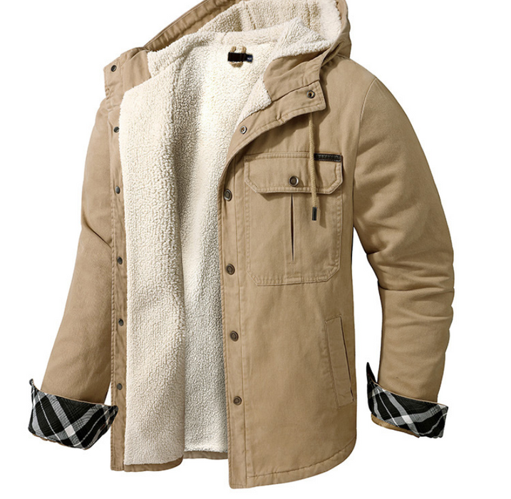 Large Size Plus Velvet Thick Hooded Solid Color Winter Cotton Jacket