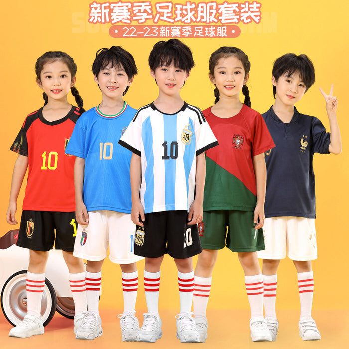 Summer Yellow Kindergarten Chinese Team Men&#039;s Outdoor Training Sports Jersey No. 10 Children&#039;s Football Suit Set Female