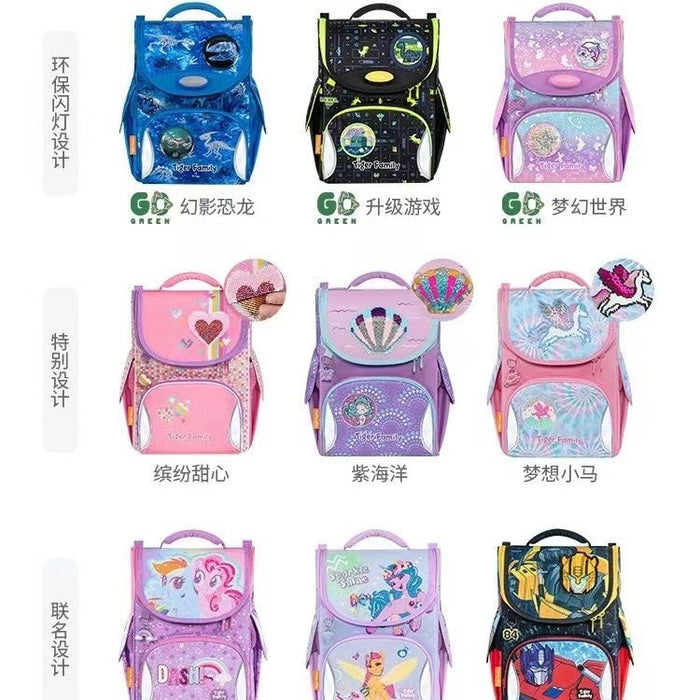 Tigerfamily Elementary School Student Schoolbag Male Light Female Children&#039;s Backpack 1-3-6 Grade Ridge Protection Backpack