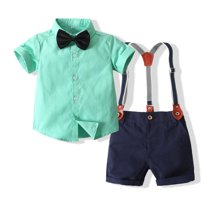 Boys Bib Shorts Short Sleeve Shirt Gentleman 2 Piece Suit