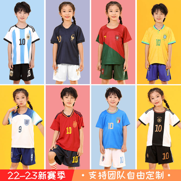 Summer Yellow Kindergarten Chinese Team Men&#039;s Outdoor Training Sports Jersey No. 10 Children&#039;s Football Suit Set Female