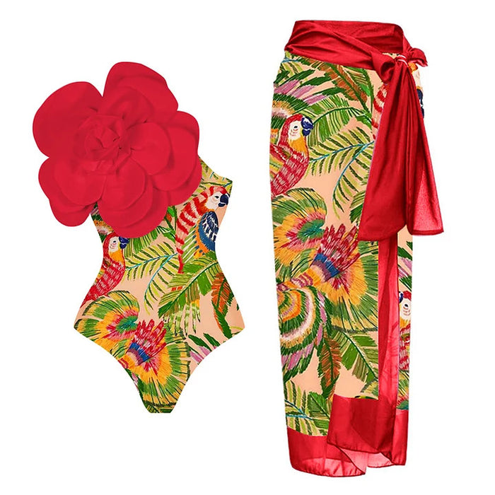 New One-piece Swimsuit 3D Three-dimensional Large Flower Decoration