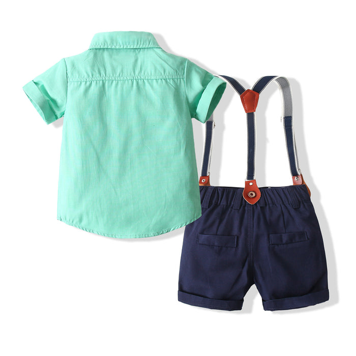 Boys Bib Shorts Short Sleeve Shirt Gentleman 2 Piece Suit