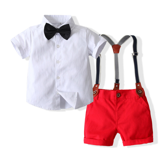 Boys Bib Shorts Short Sleeve Shirt Gentleman 2 Piece Suit