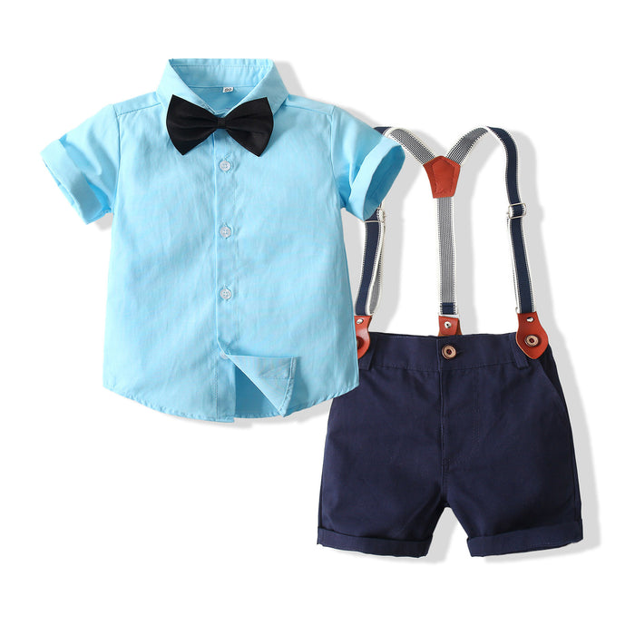 Boys Bib Shorts Short Sleeve Shirt Gentleman 2 Piece Suit