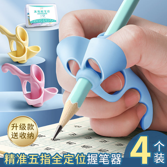 Five-finger Pen Holder Children Practice Writing Correction Posture Device Kindergarten Beginner Finger Silicone Artifact Portable Pencil Set