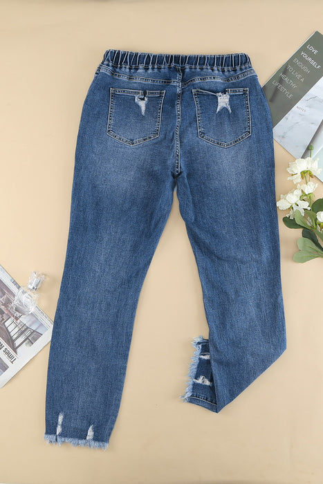 Casual Women's Elasticated Lace-up Slim-fit Jeans