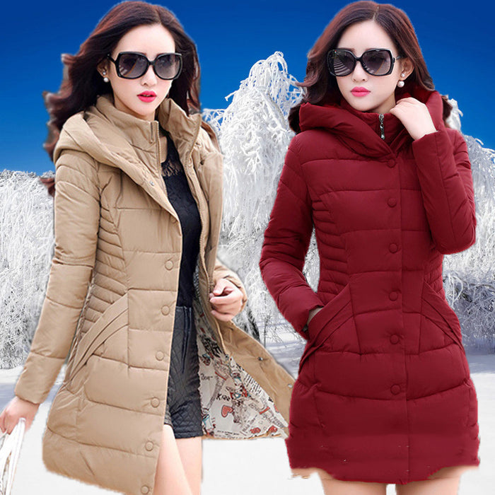 Winter Clothes Fake Two-piece Padded Coat Women's Mid-length Hooded