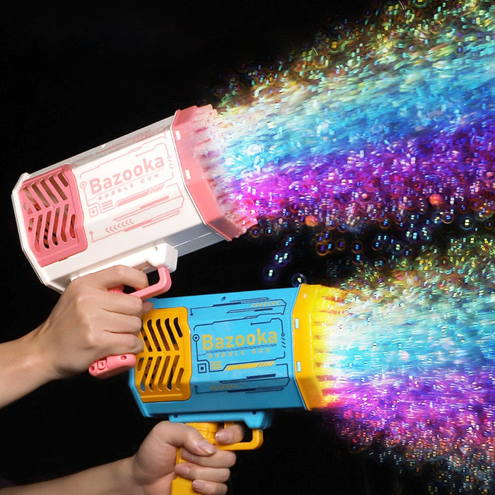 Bubble Gun Rocket 69 Holes Soap Bubbles Machine Gun Shape Automatic Blower With Light Toys For Kids Pomperos