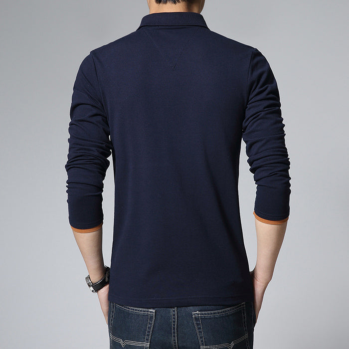 Men's Long-Sleeved T-Shirt Plus Size Solid Color Polo Shirt