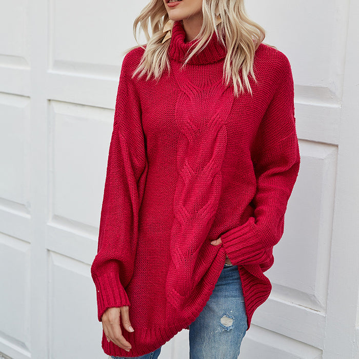 Ladies High Neck Fashion Loose Knit Sweater