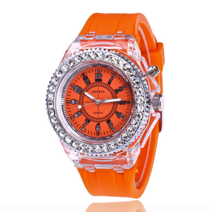 LED Luminous Watches Geneva Women Quartz Watch Women Ladies Silicone Bracelet Watches