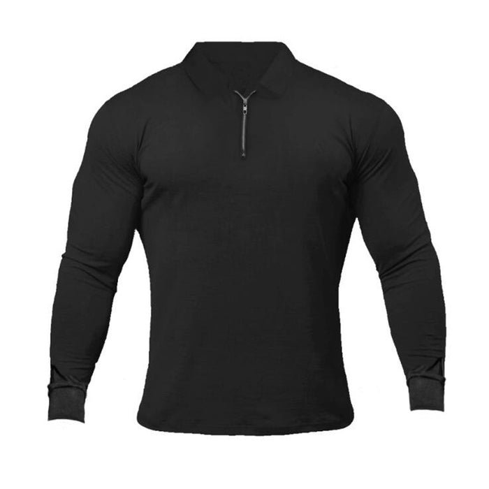 Fitness Sports Long-sleeved Polo Shirt Men Fashion Casual