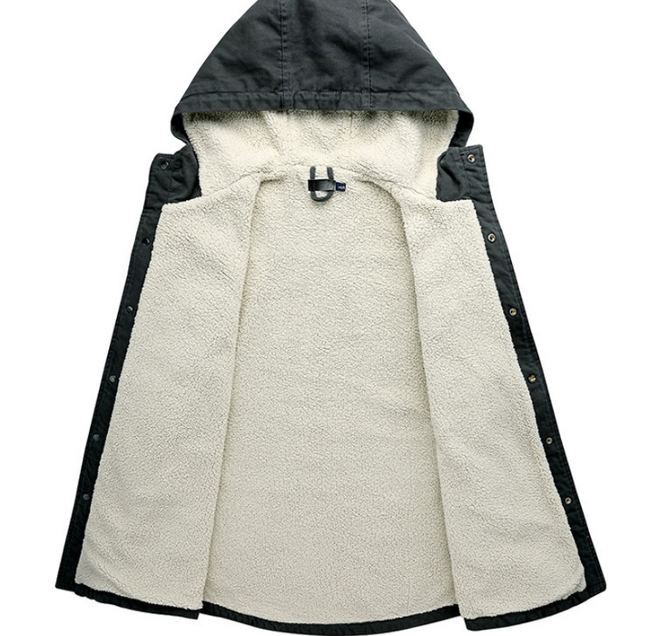 Large Size Plus Velvet Thick Hooded Solid Color Winter Cotton Jacket