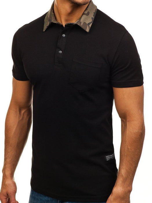 Men's Solid Color POLO Shirt Camouflage Lapel Casual Short-Sleeved Slim T-Shirt Men