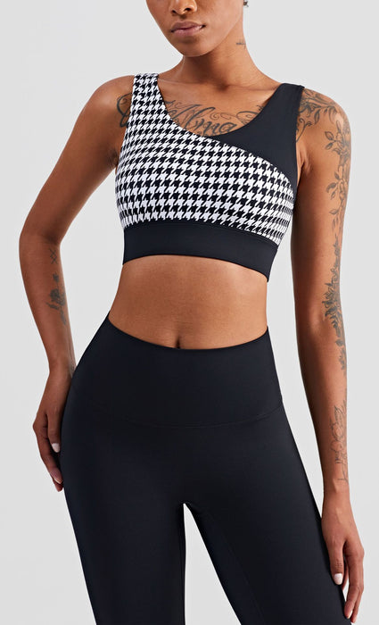 Houndstooth Nude Yoga Clothes Fitness Suit Women