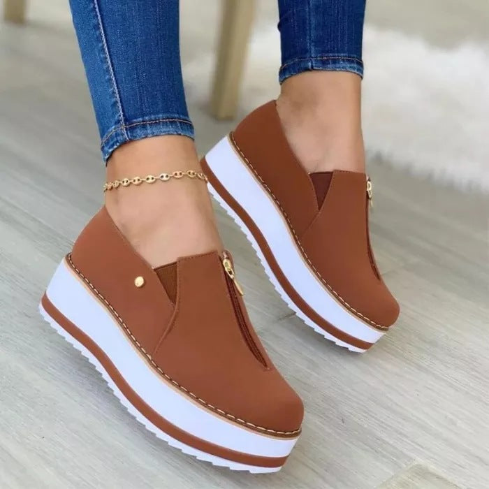 Zipper Flat Shoes Slip On Platform Loafers Women