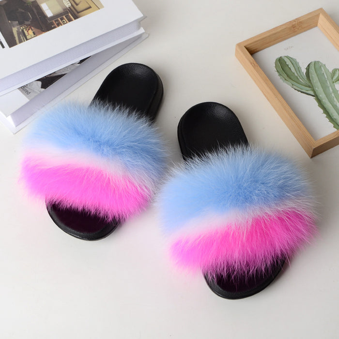 Women Wearing Hairy Slippers Outside Sandals