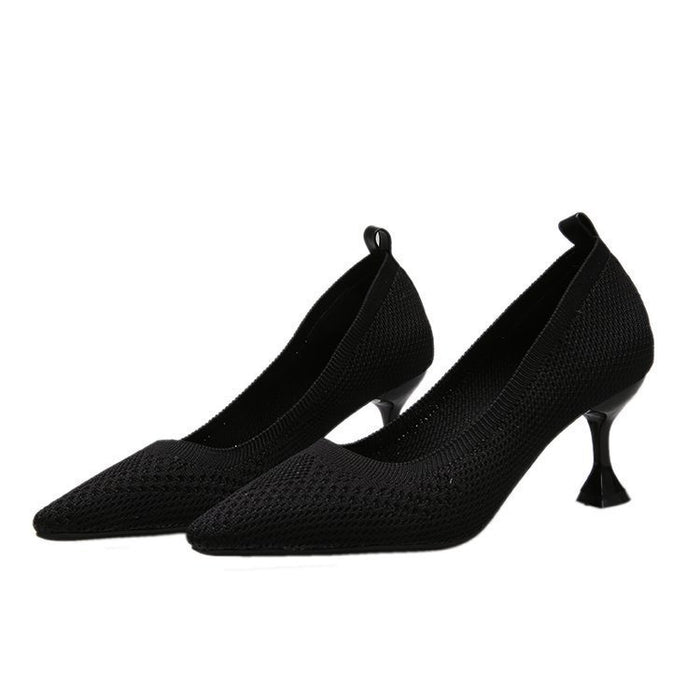 Fashion High-heeled Flying Woven Pointed Pumps Women's Stiletto Mid-heeled Women