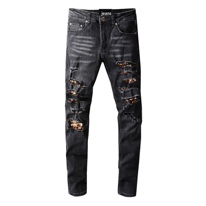 Men's Personality Trend Ripped Patch Jeans