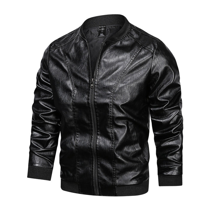 Men Casual Leather Jacket Zipper Leather