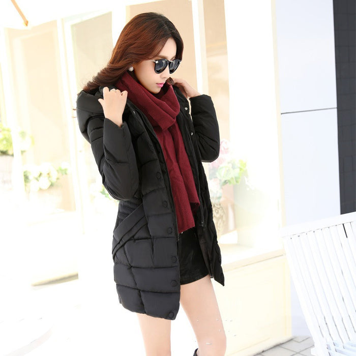 Winter Clothes Fake Two-piece Padded Coat Women's Mid-length Hooded