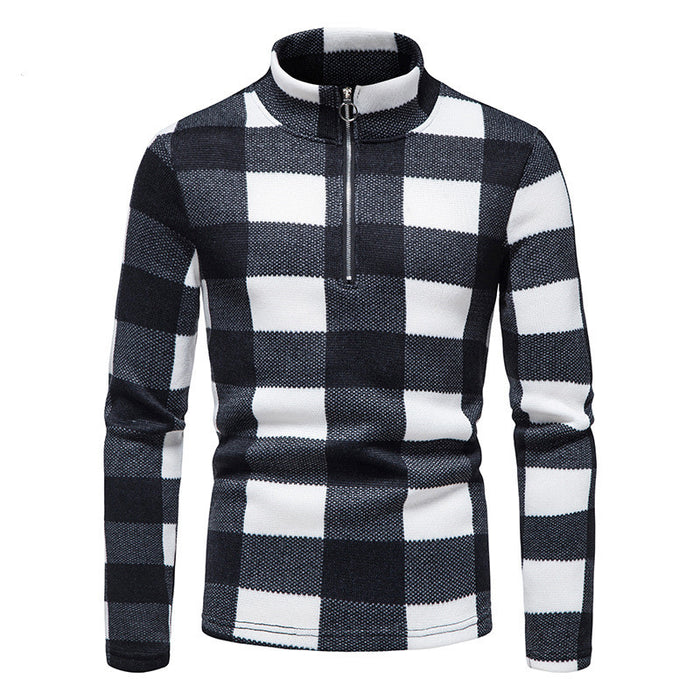 Placket Zipper Design High Neck Bottoming T-shirt Sweater Men