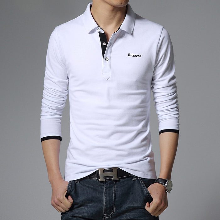 Men's Long-Sleeved T-Shirt Plus Size Solid Color Polo Shirt