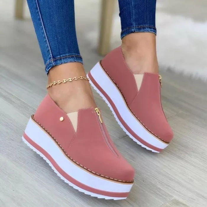 Zipper Flat Shoes Slip On Platform Loafers Women