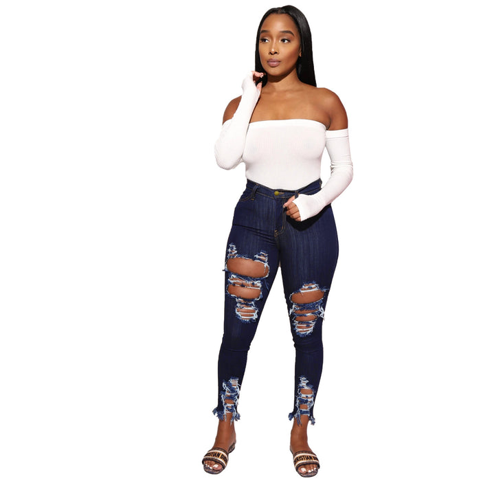 Women's Jeans Women's Ripped Elastic Feet Pants